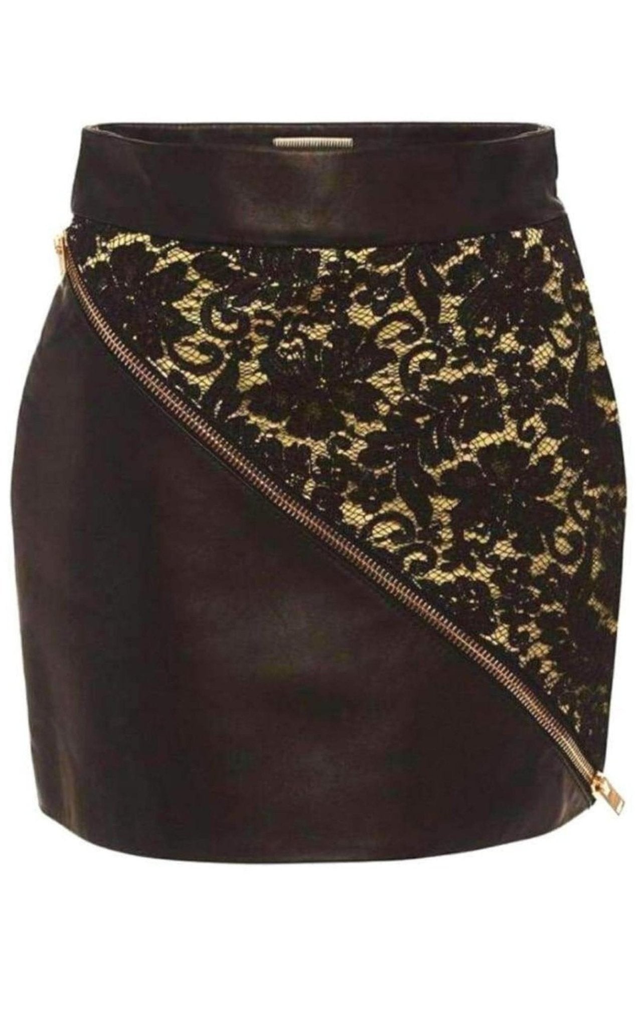 Fausto Puglisi Leather and Lace Mini Skirt - Runway Catalog