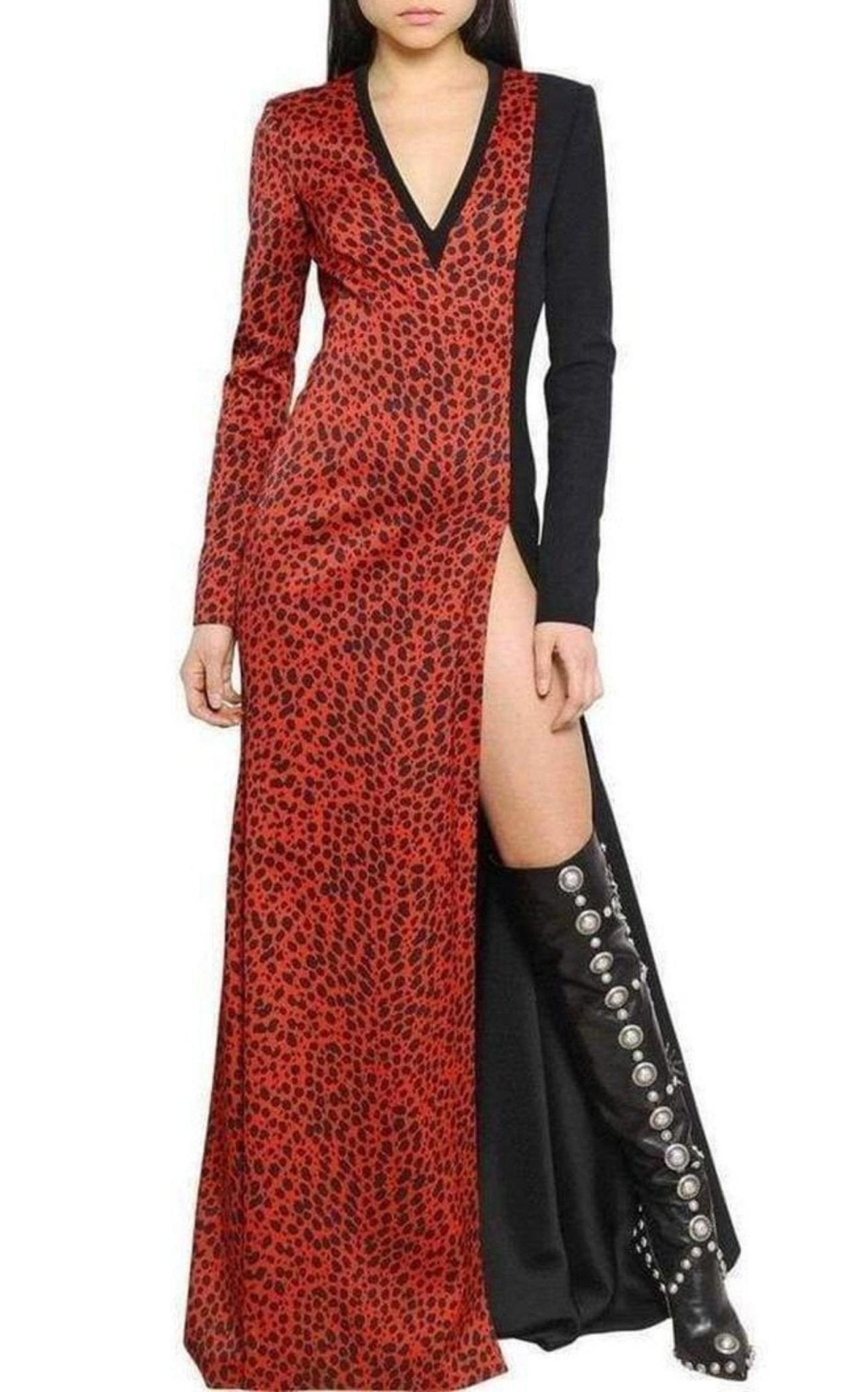 Fausto Puglisi Red Leopard Print Stretch Silk Gown - Runway Catalog