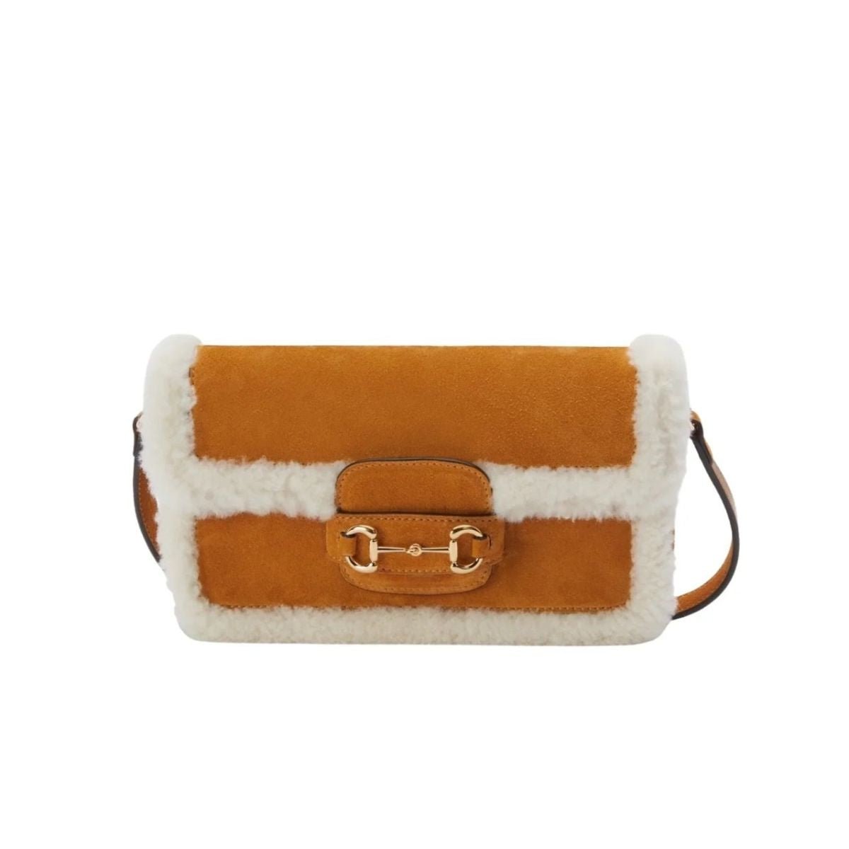 Gucci 1955 Horsebit Suede Tote Bag with Shearling - Trim - Runway Catalog