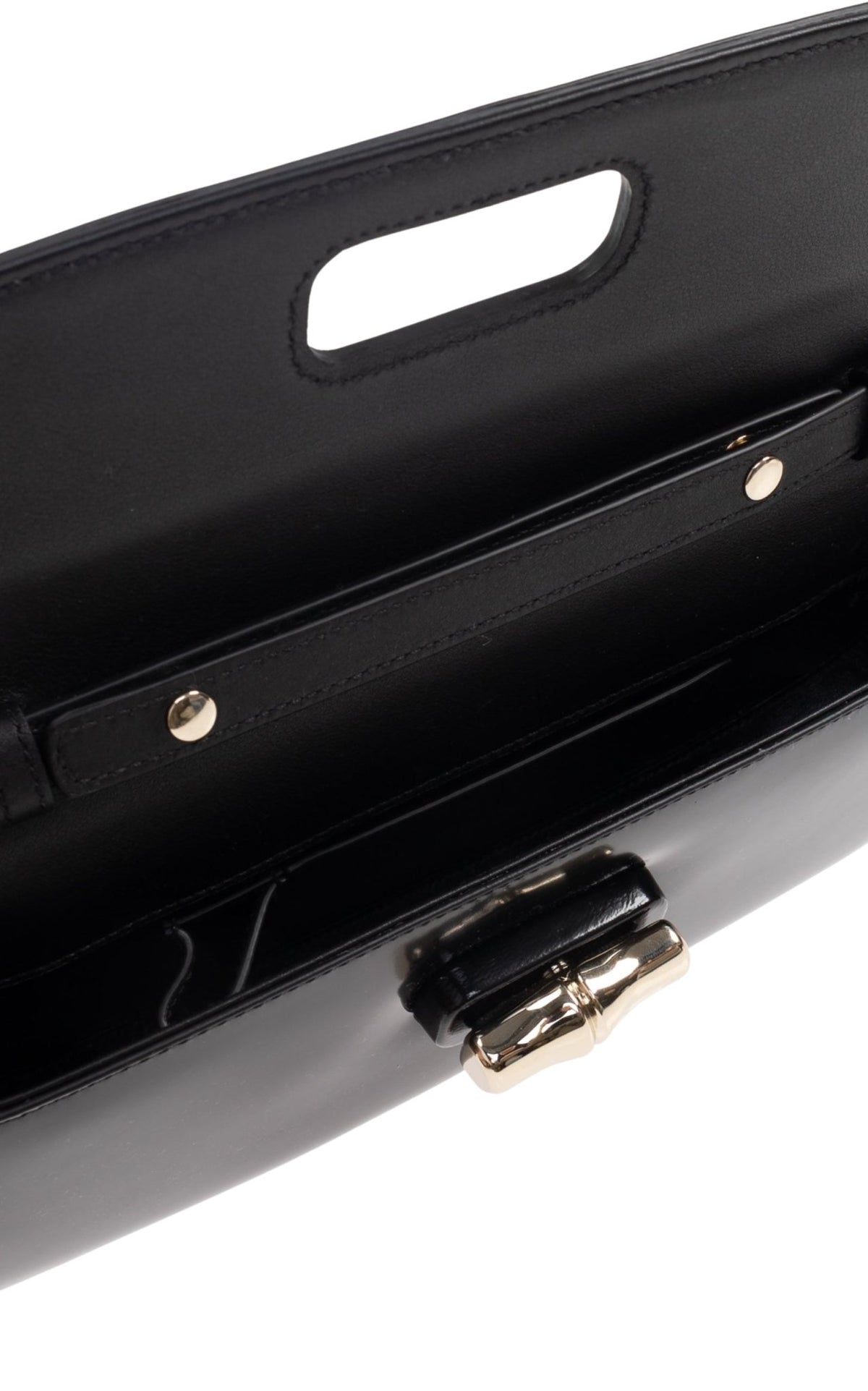 Gucci Bamboo Night small black shiny leather shoulder bag with bamboo closure and chain strap