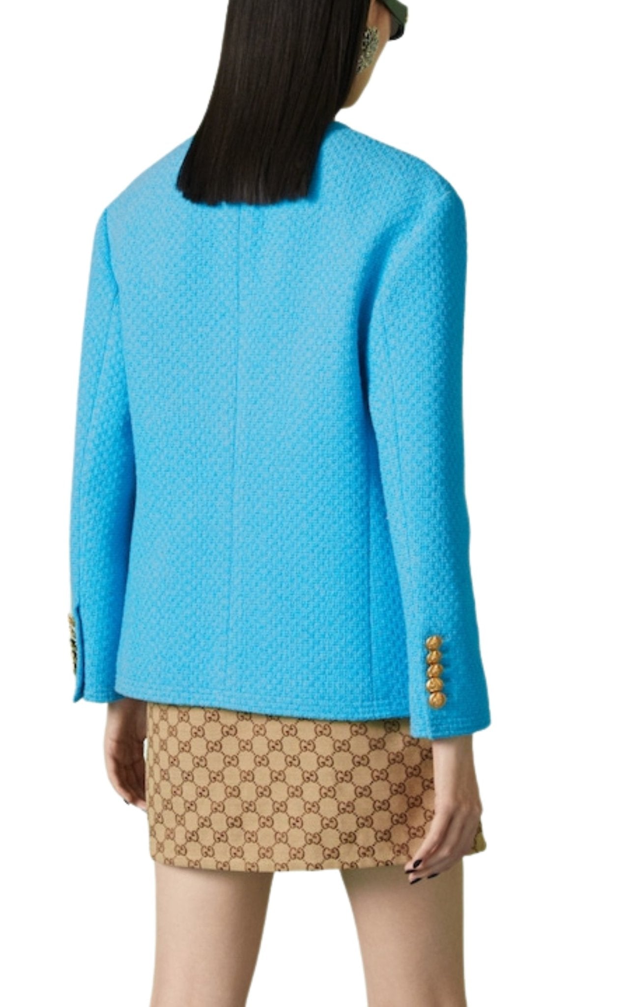 Gucci Blue Turquoise Cotton Tweed Jacket - Runway Catalog