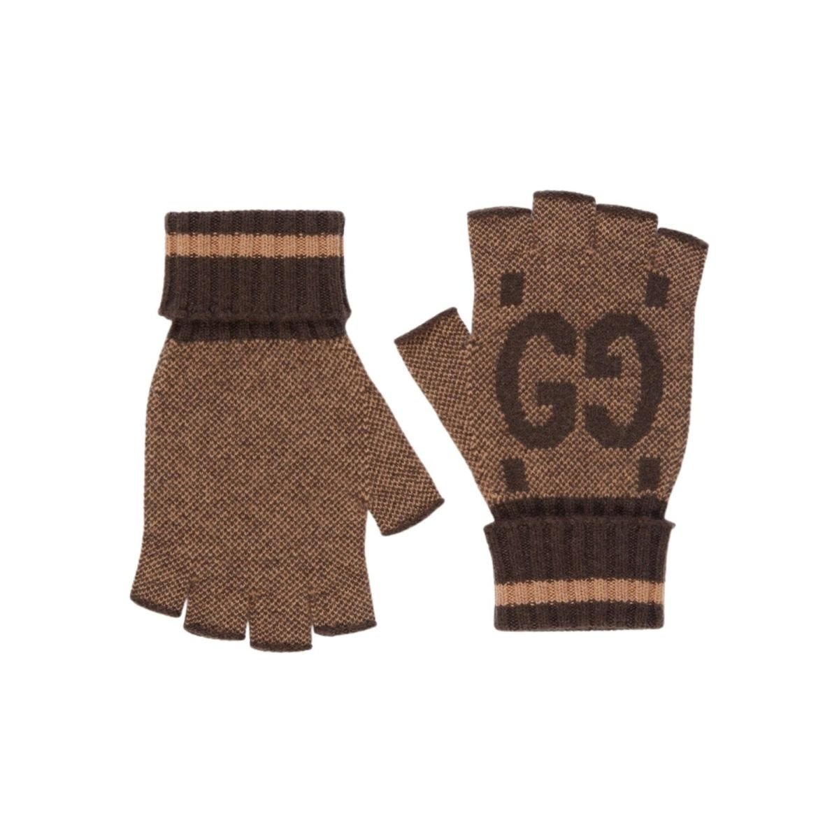 Gucci Brown Cashmere GG Fingerless Gloves - Runway Catalog