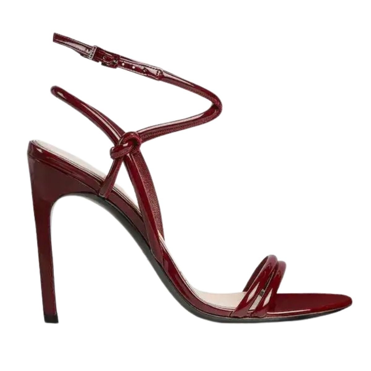 Gucci Burgundy Strappy Patent Leather Sandals with Knot Detail - Runway Catalog