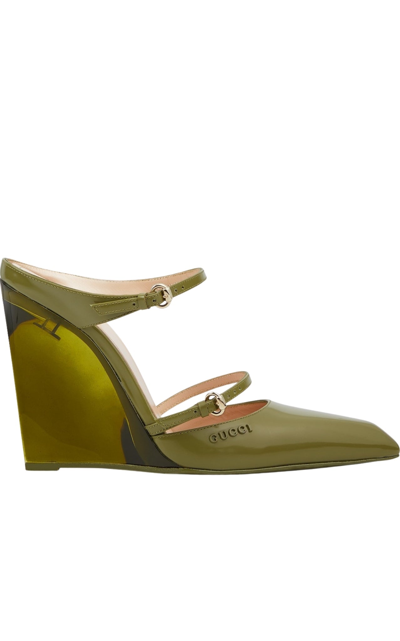 Gucci’s Christy 110 wedge mules in green