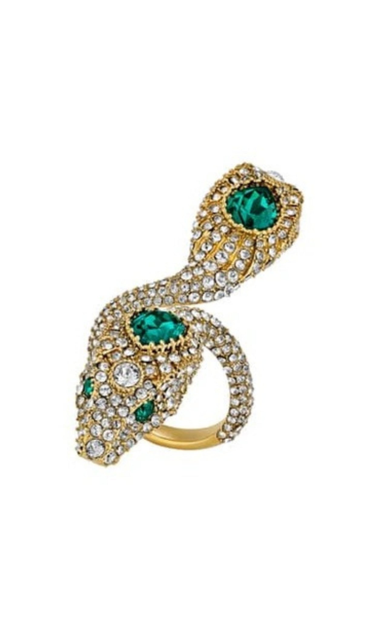Gucci crystal cubic zirconia snake statement ring gold tone