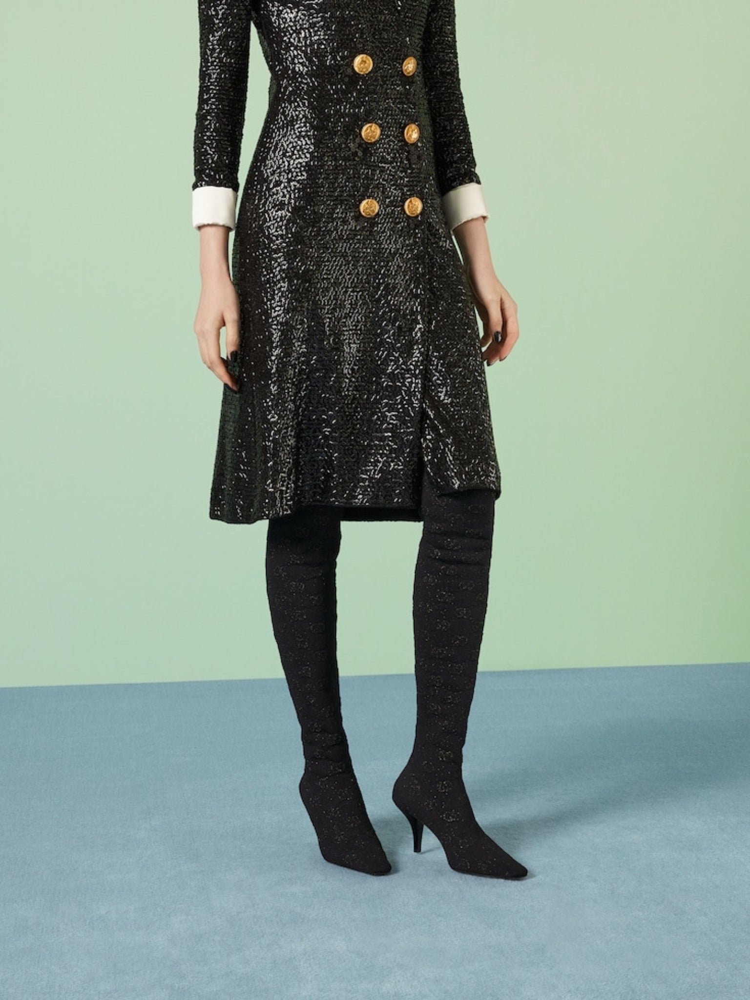 Gucci Demi Shimmer GG Over - The - Knee Boots - Runway Catalog