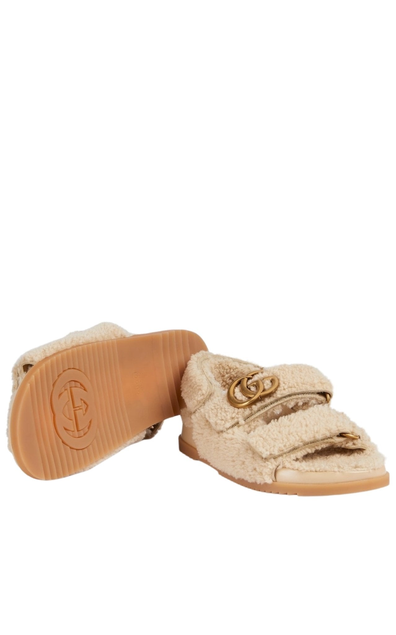 Gucci Sandalen aus Merinowolle mit doppeltem G in Beige – Runway-Katalog