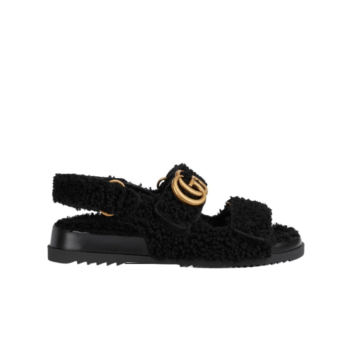 Gucci Sandalen aus Merinowolle mit doppeltem G in Schwarz – Runway-Katalog