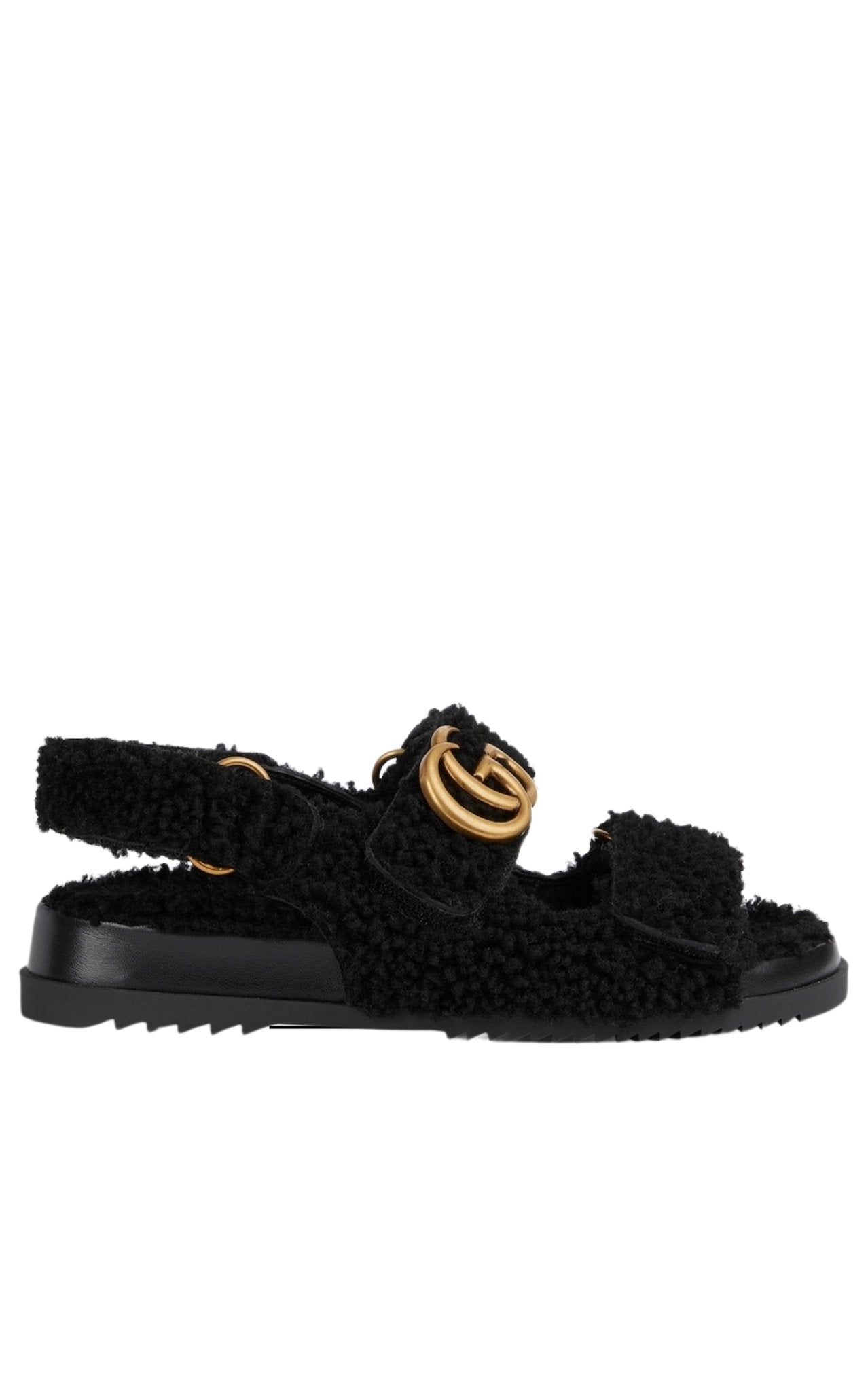 Gucci Sandalen aus Merinowolle mit doppeltem G in Schwarz – Runway-Katalog