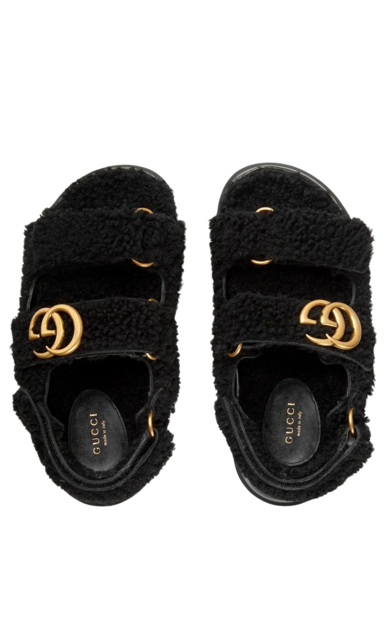 Gucci Sandalen aus Merinowolle mit doppeltem G in Schwarz – Runway-Katalog