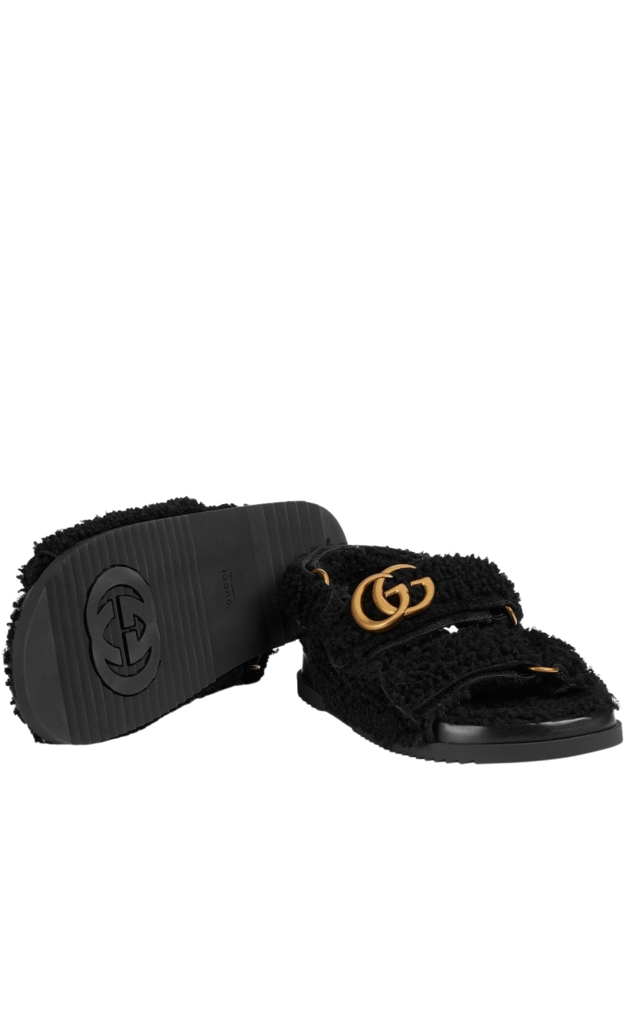 Gucci Sandalen aus Merinowolle mit doppeltem G in Schwarz – Runway-Katalog