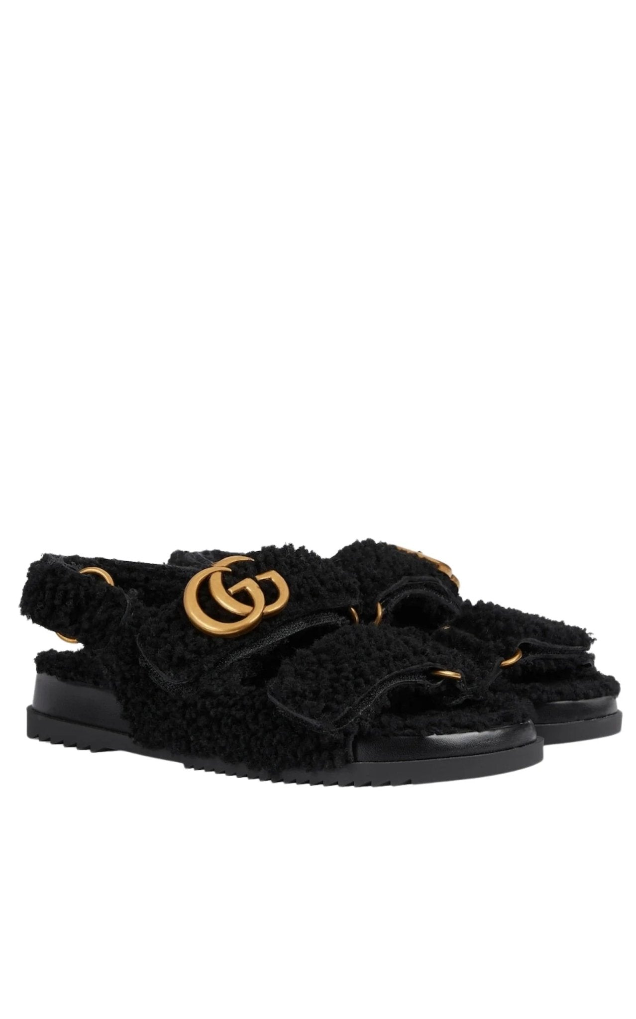 Gucci Sandalen aus Merinowolle mit doppeltem G in Schwarz – Runway-Katalog