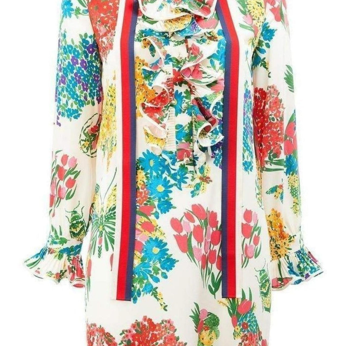 Gucci Floral Print Ruffle Trim Shirt Dress  Runway Catalog