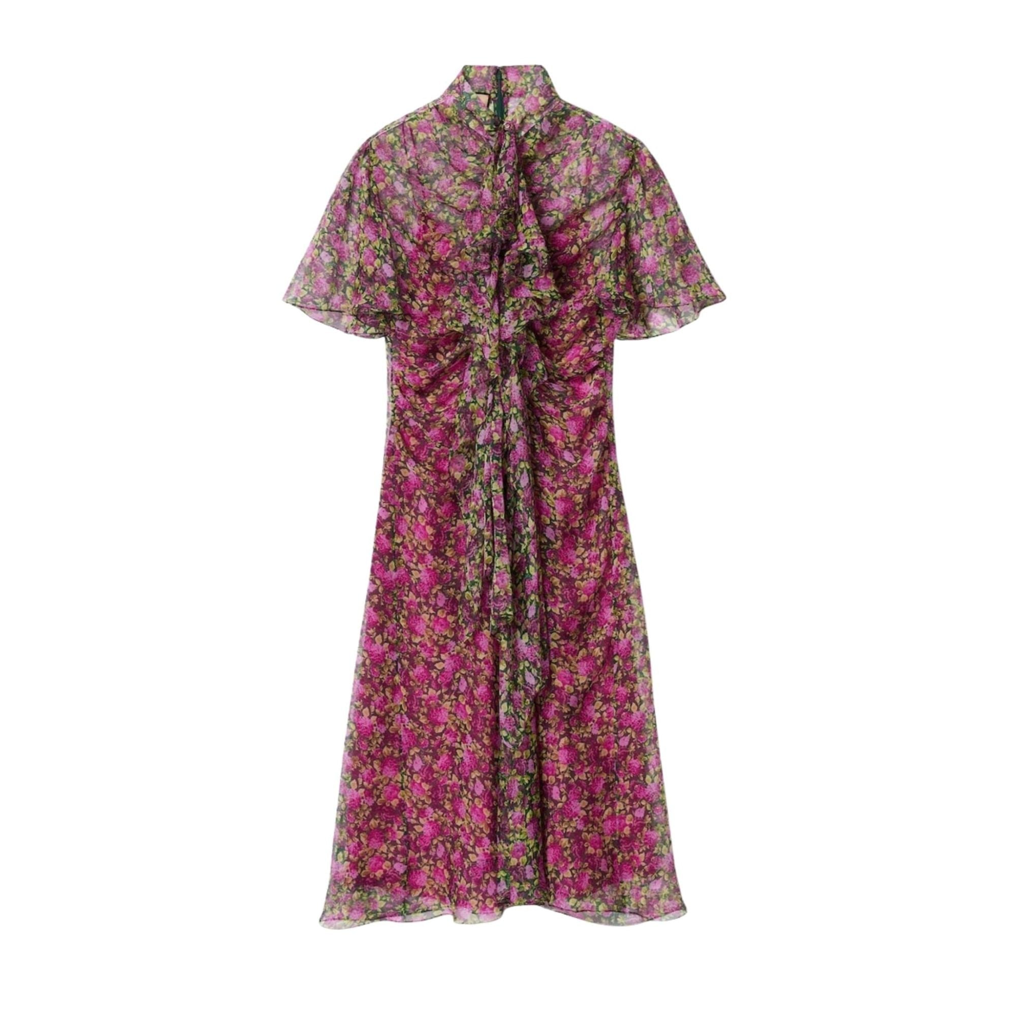 Gucci Floral Print Silk Evening Dress with Ruffle Detail - Runway Catalog