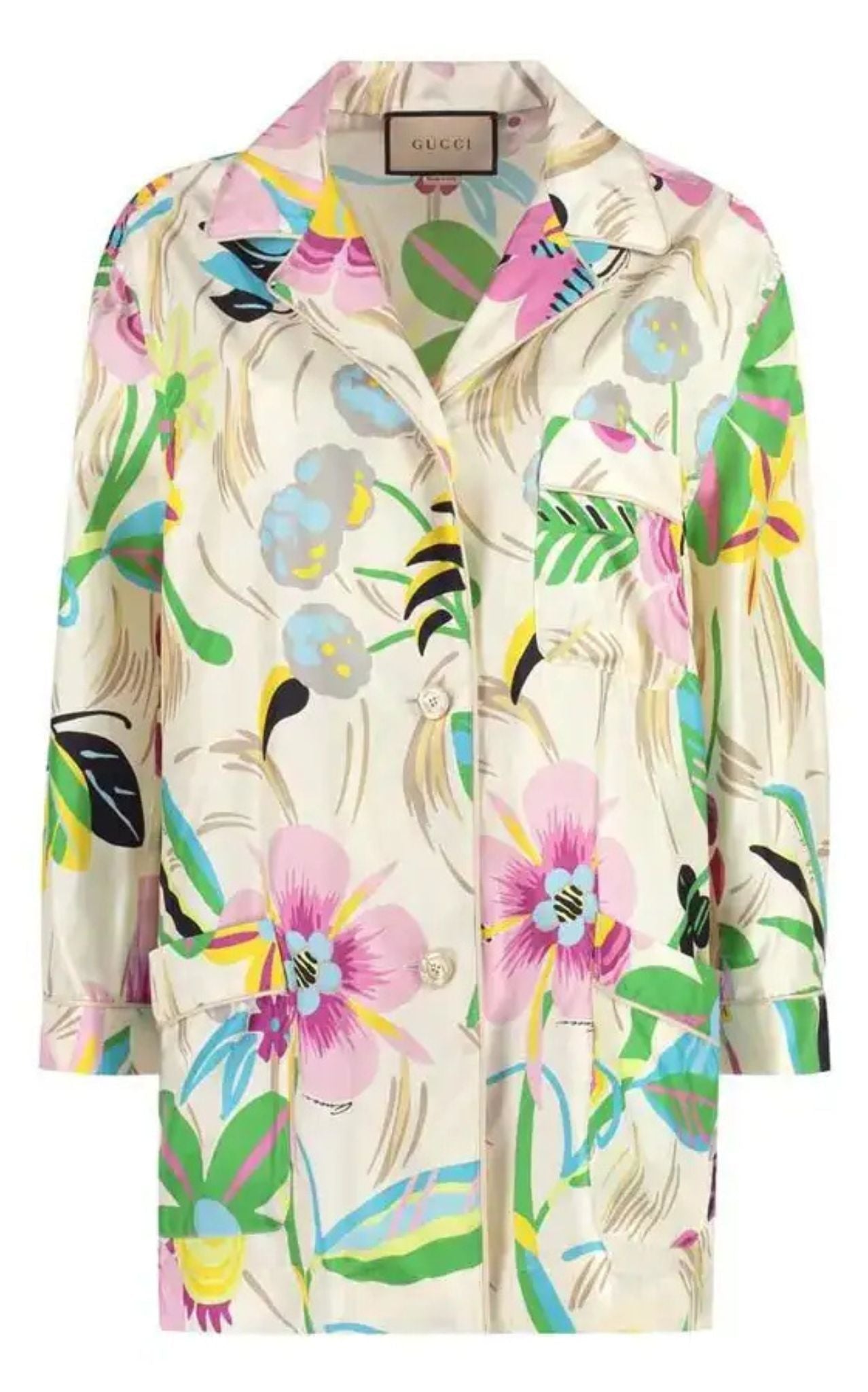 Gucci Floral Print Silk Oversized Shirt
