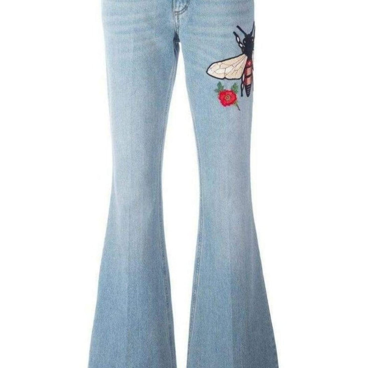 Gucci Fly Embroidered Flared Cotton Jeans
