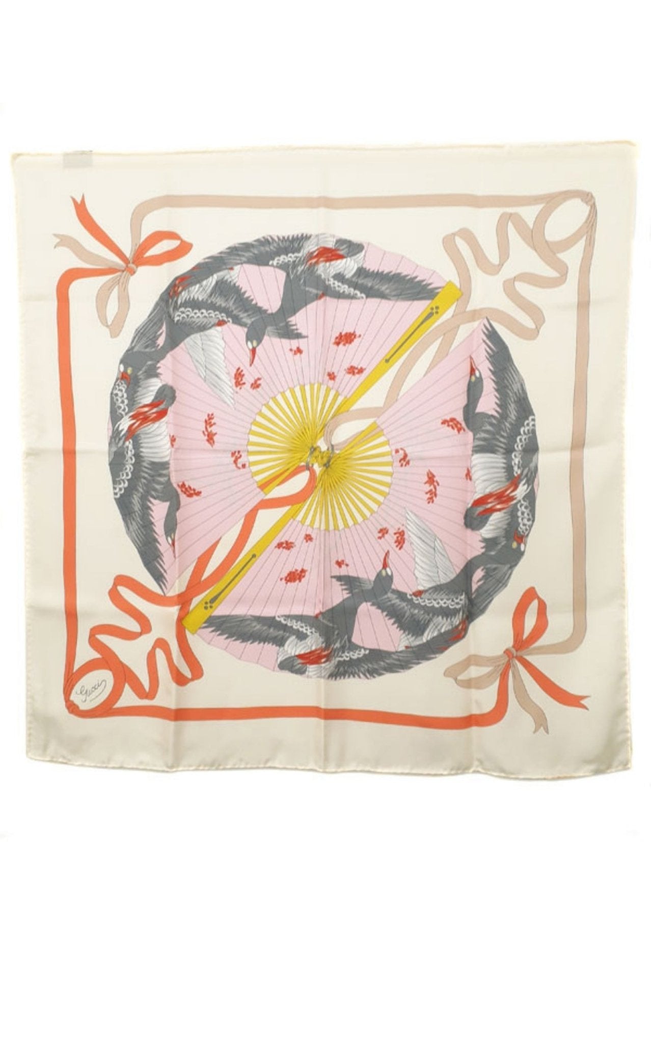Gucci Fly Swan Print Silk Scarf Ivory