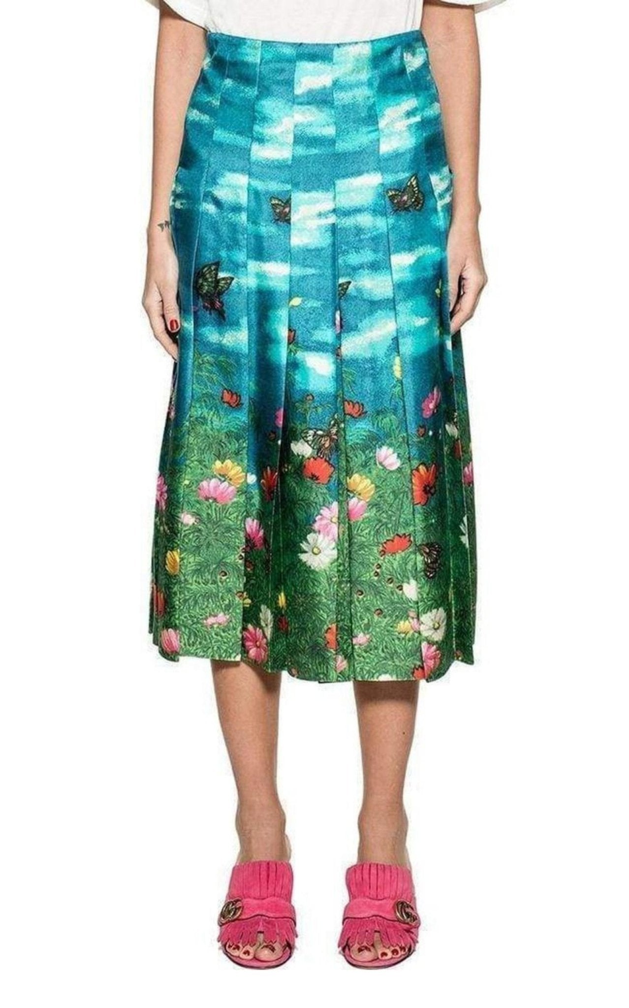Gucci Garden Print Pleated Silk Skirt - Runway Catalog