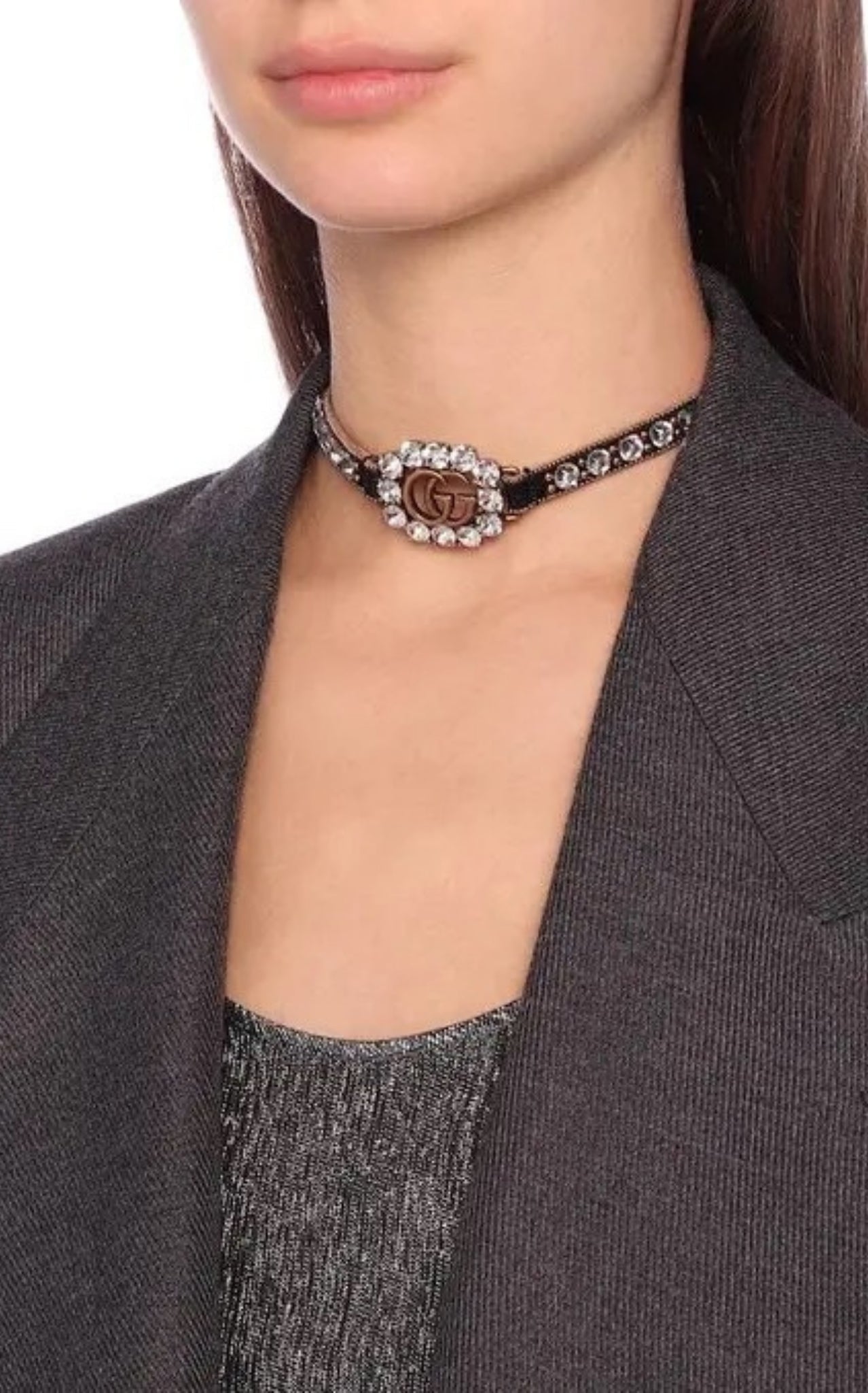 Gucci GG Crystal - embellished Leather Choker - Runway Catalog