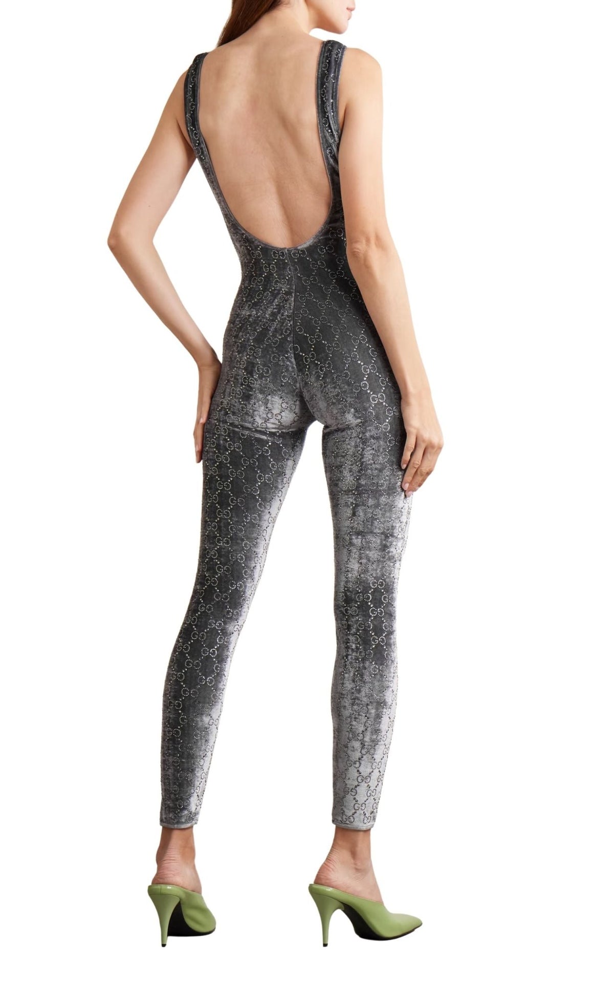 Gucci GG Crystal-Embroidered Velvet Jumpsuit in Grey - Runway Catalog