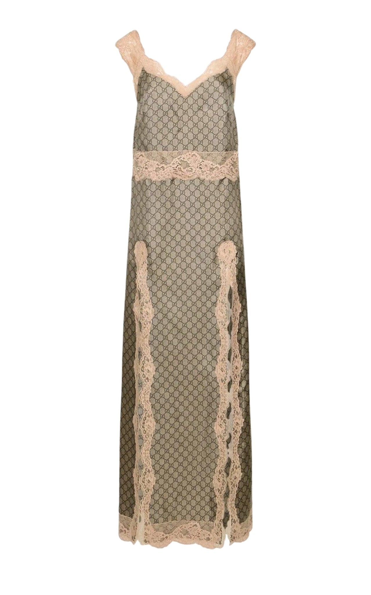 Gucci Gg Supreme Lace - Trimmed Silk Maxi Dress - Runway Catalog