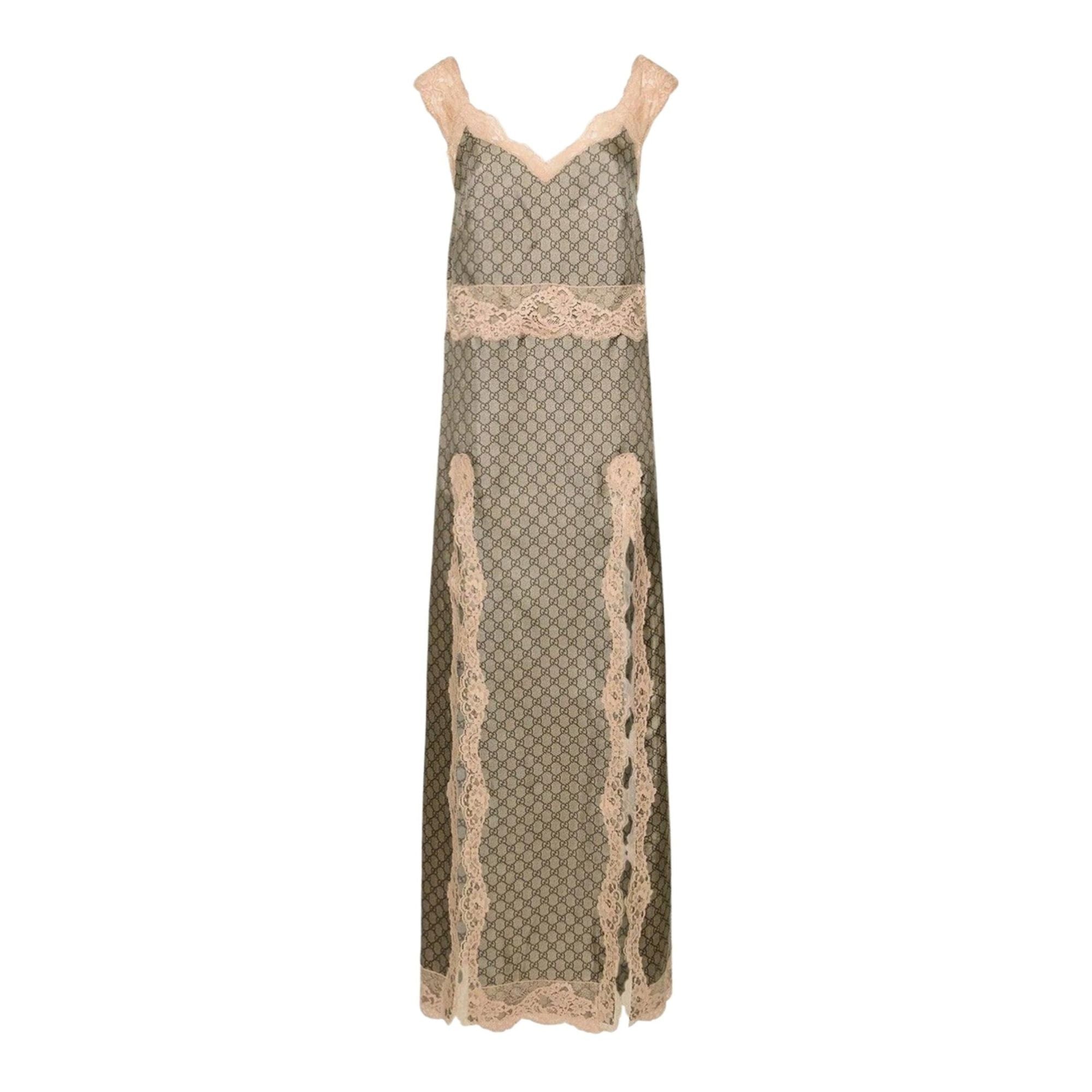 Gucci GG Supreme Lace - Trimmed Silk Maxi Dress - Runway Catalog