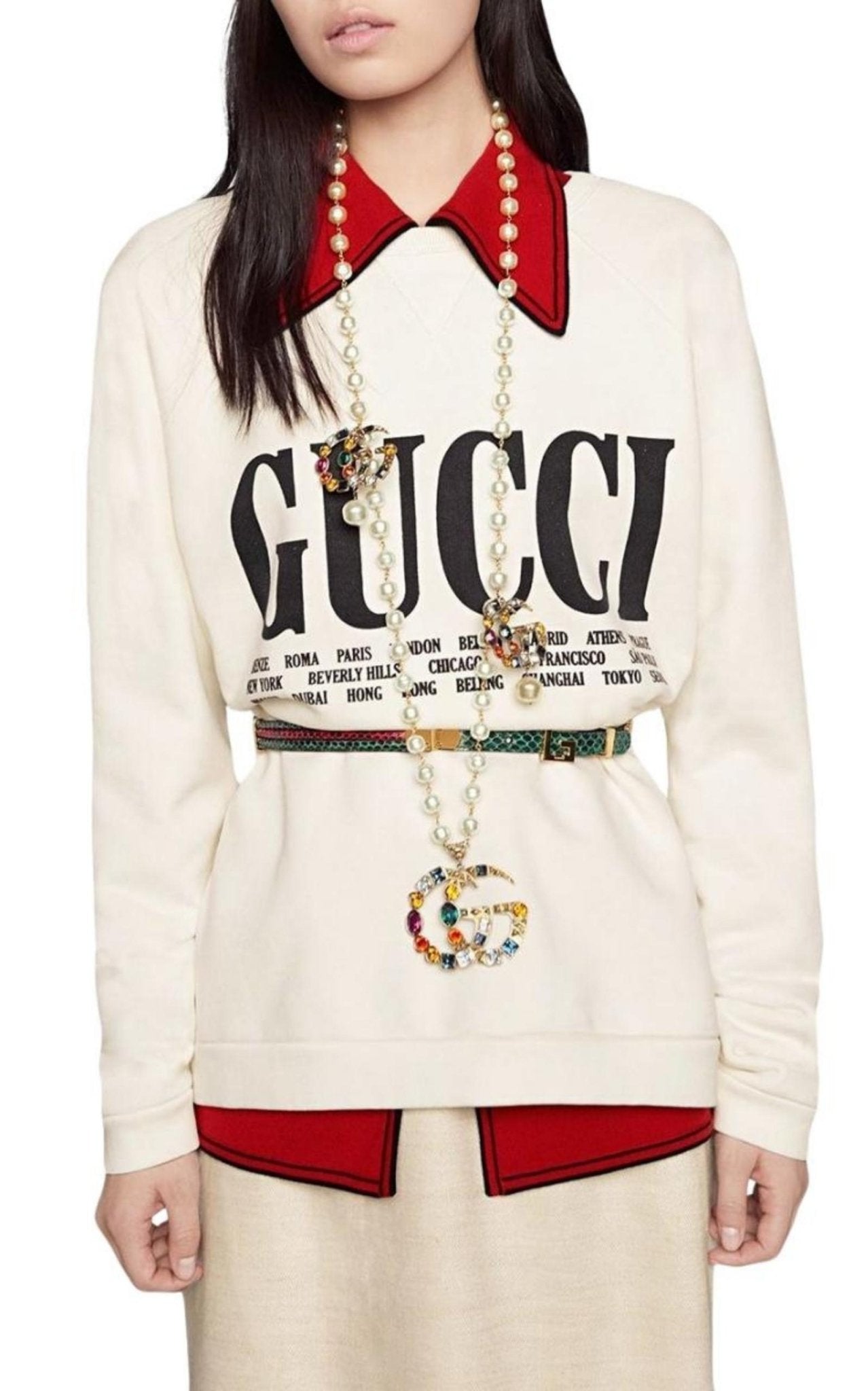 Gucci Gold - plated Metal Double G Crystal Necklace - Runway Catalog