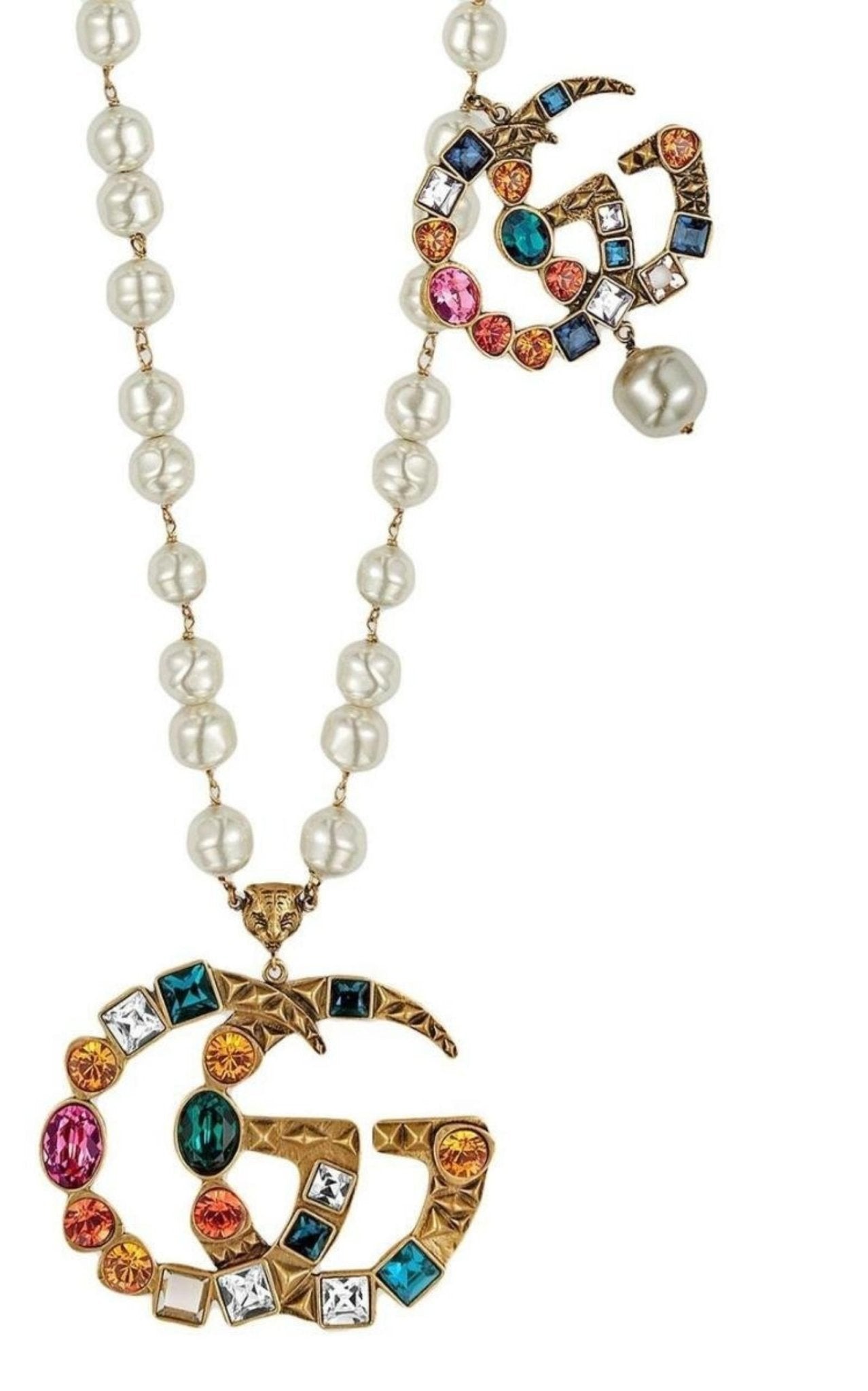 Gucci Gold - plated Metal Double G Crystal Necklace - Runway Catalog