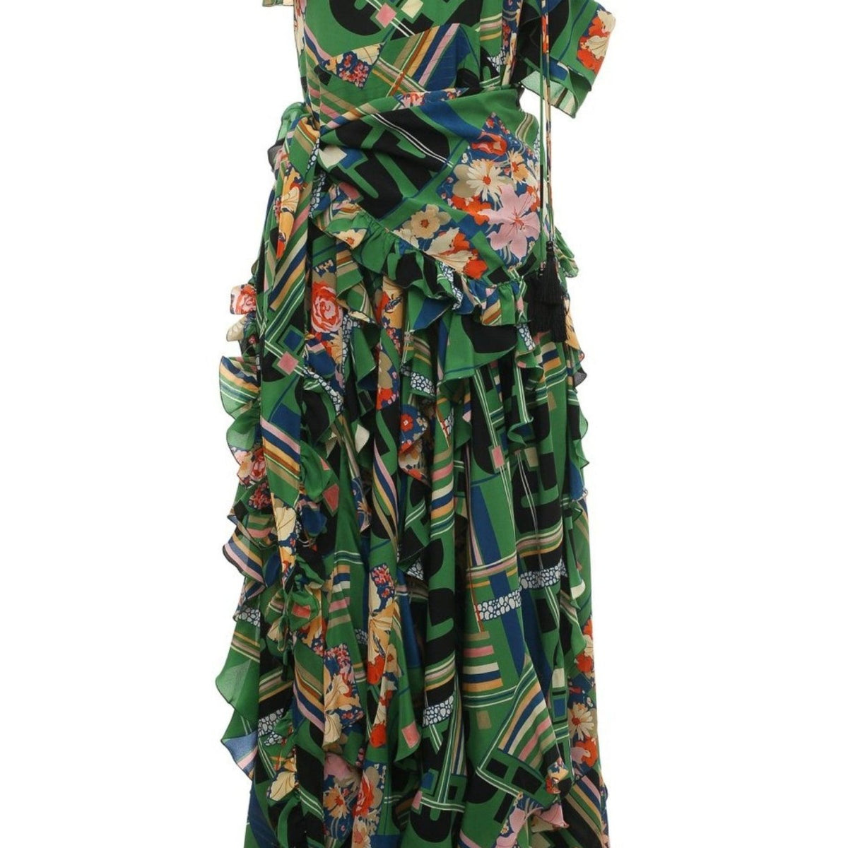 gucci emerald green dress GUCCI 2008 emerald green viscose gold hardware draped V neck midi dress L