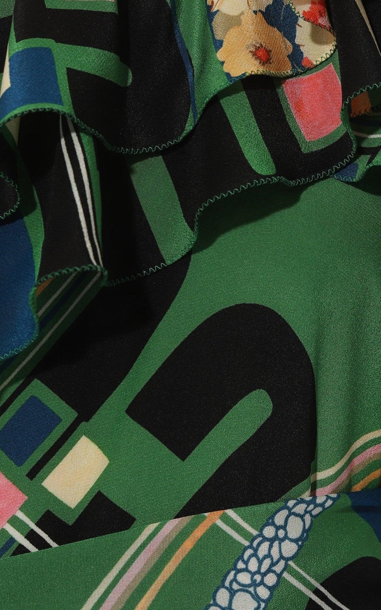 Gucci Green Floral Check - Print Ruffled Silk Gown - Runway Catalog