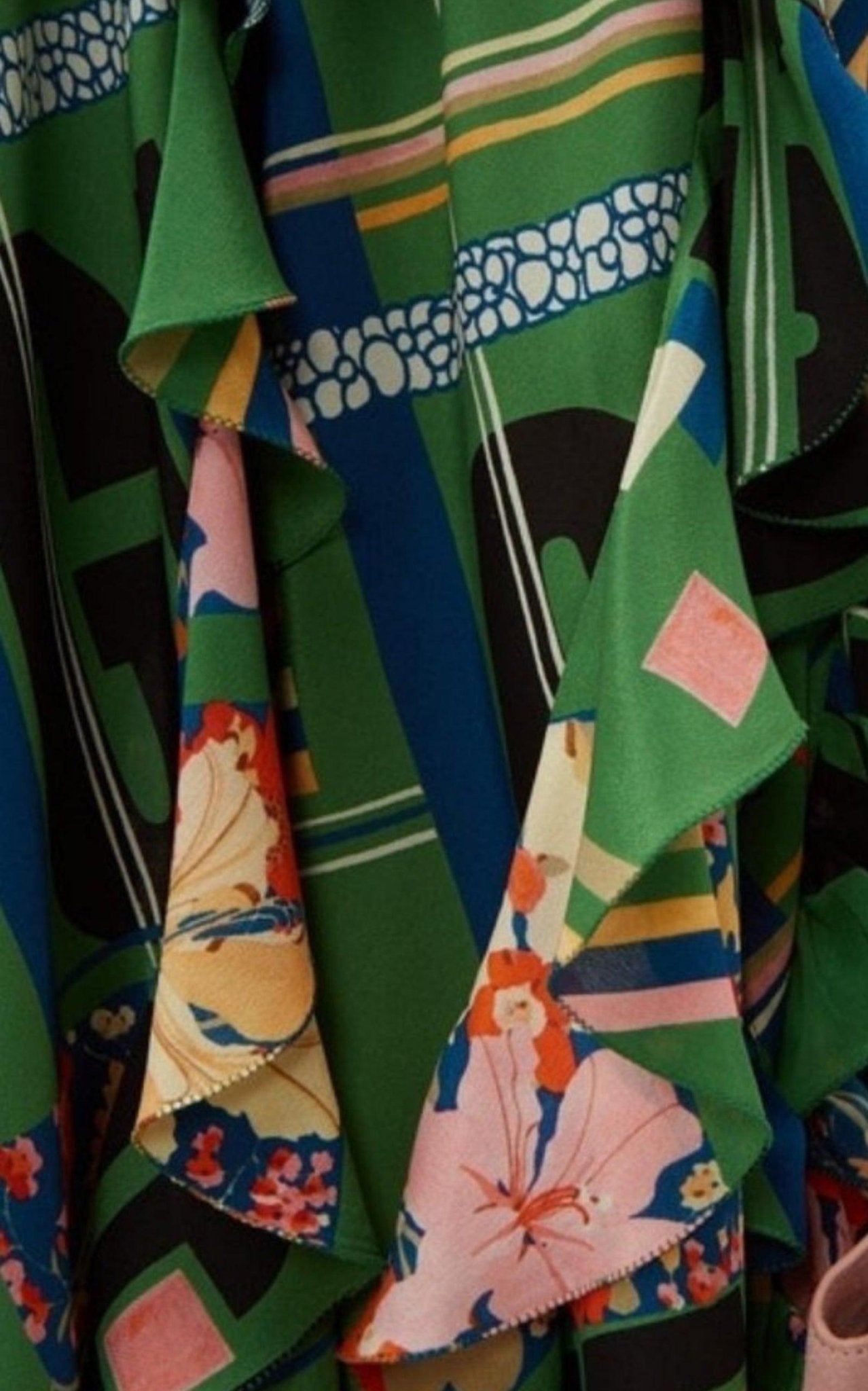 Gucci Green Floral Check - Print Ruffled Silk Gown - Runway Catalog