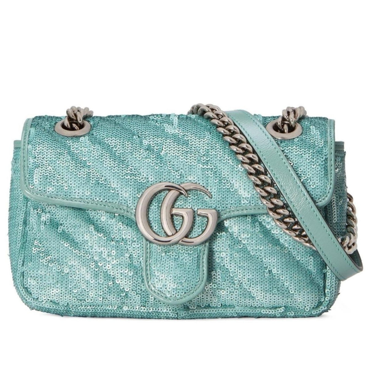 Gucci Green GG Marmont Mini Sequin Shoulder Bag