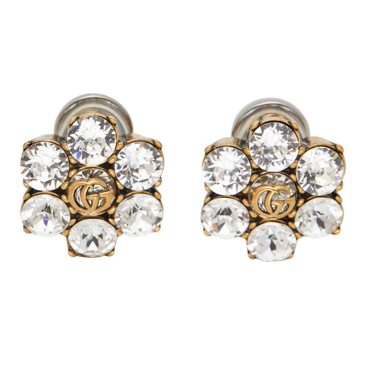 Gucci Gucci Crystal GG Logo Clip Earrings in Gold - Tone Metal - Runway Catalog
