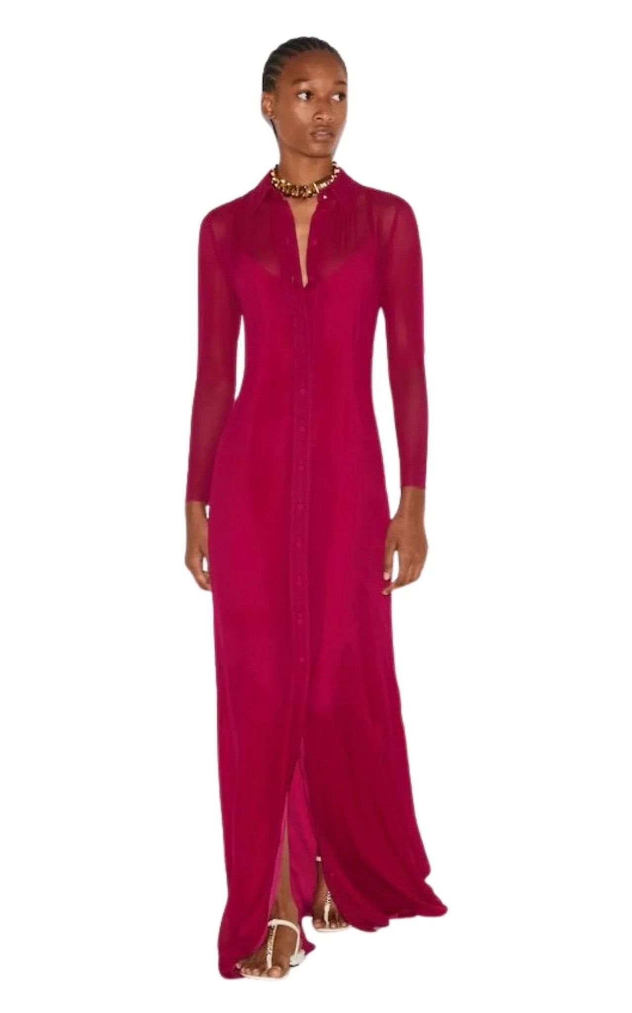 Gucci Gucci Fuchsia Silk Maxi Shirt Dress - Runway Catalog