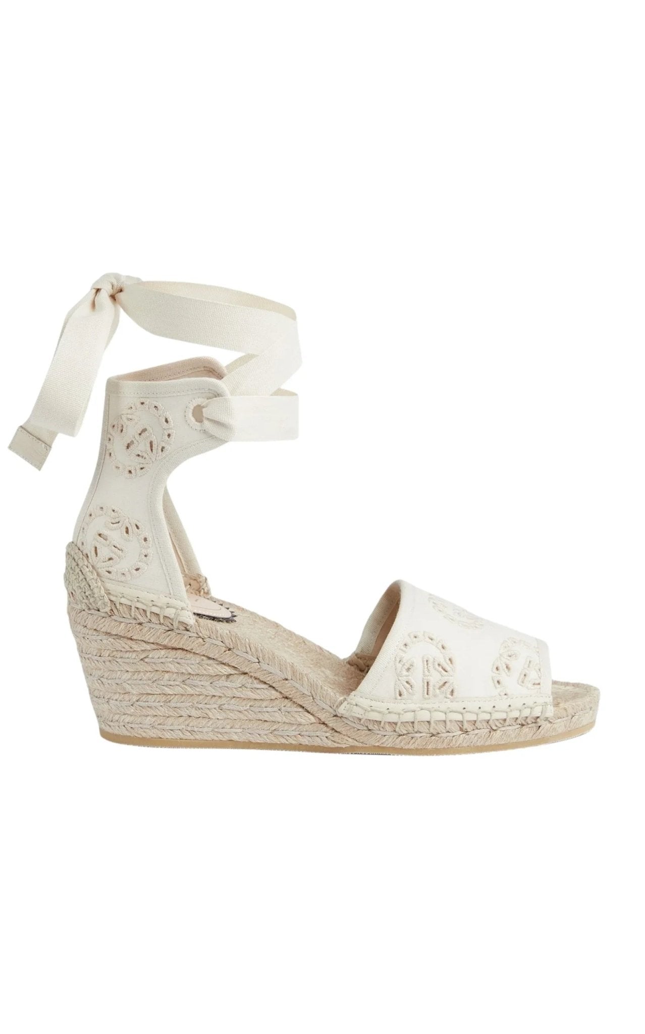 Gucci Gucci Interlocking G Platform Espadrilles in Ivory Canvas Ribbon Tie - Runway Catalog