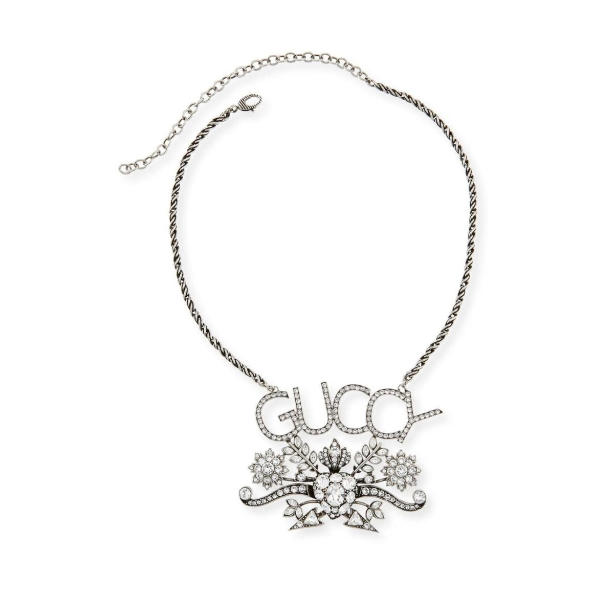 Gucci “GUCCY” Crystal Necklace in Silver - Runway Catalog