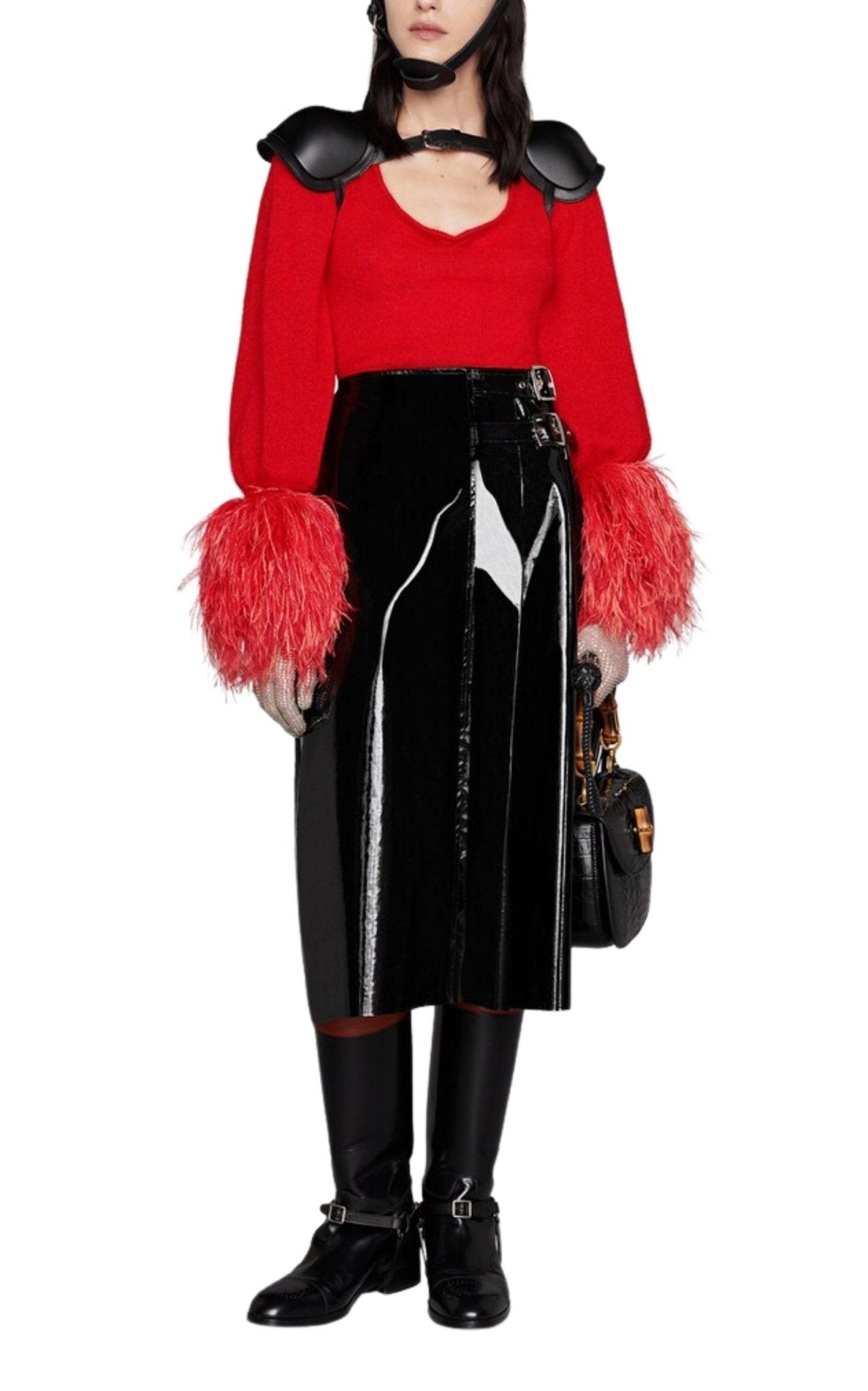 Gucci High Waisted Black Vinyl Midi Skirt - Runway Catalog