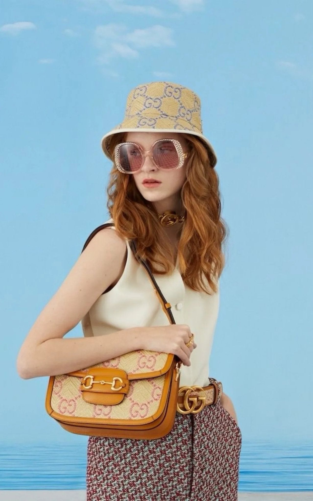 Gucci Horsebit 1955 Pink Raffia Shoulder Bag - Runway Catalog