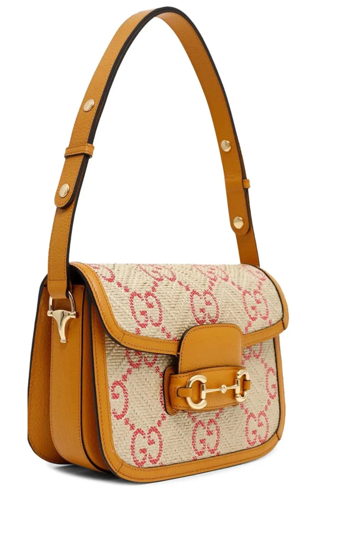 Gucci Horsebit 1955 Pink Raffia Shoulder Bag - Runway Catalog