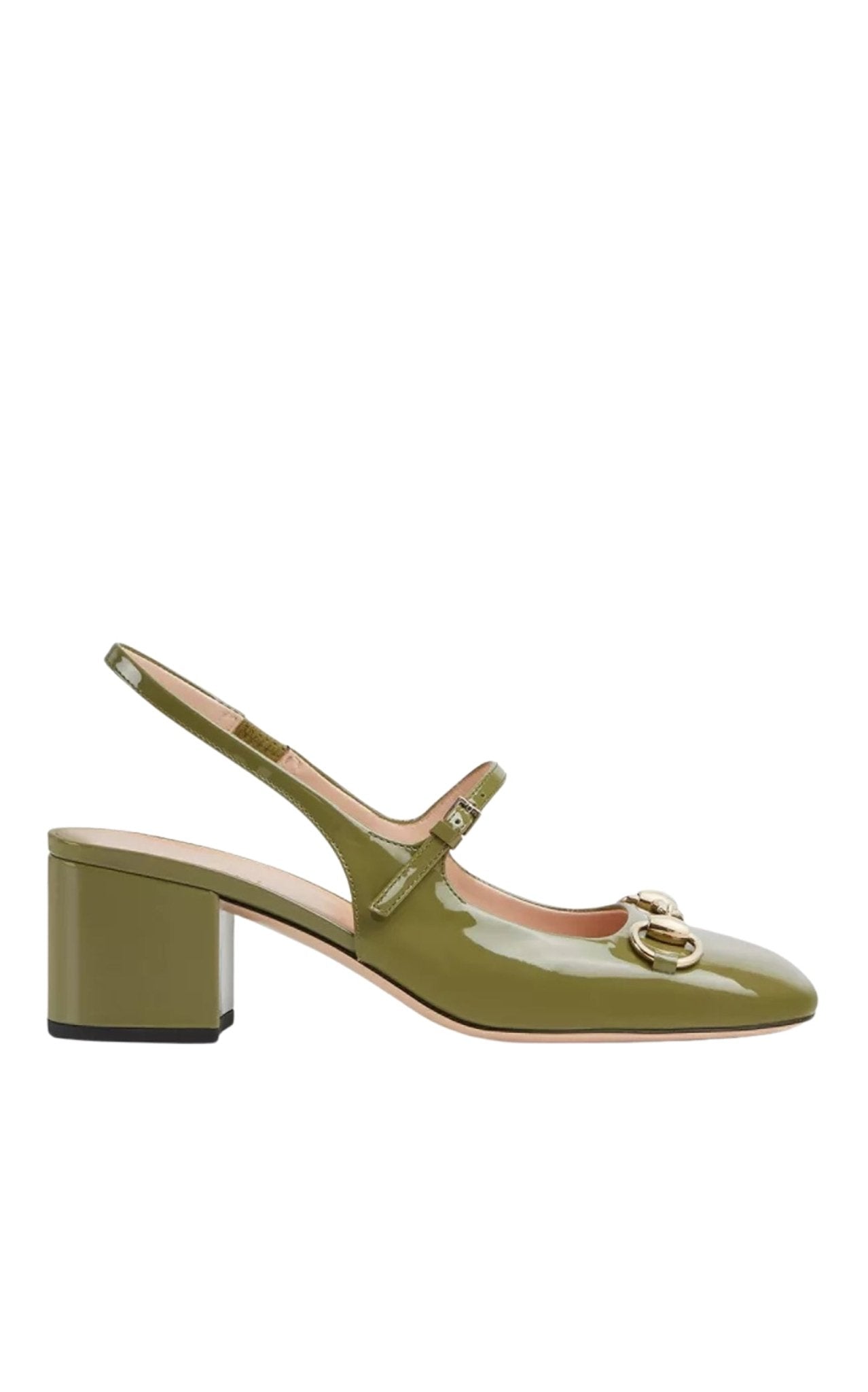 Gucci Horsebit 55 green patent leather slingback pumps
