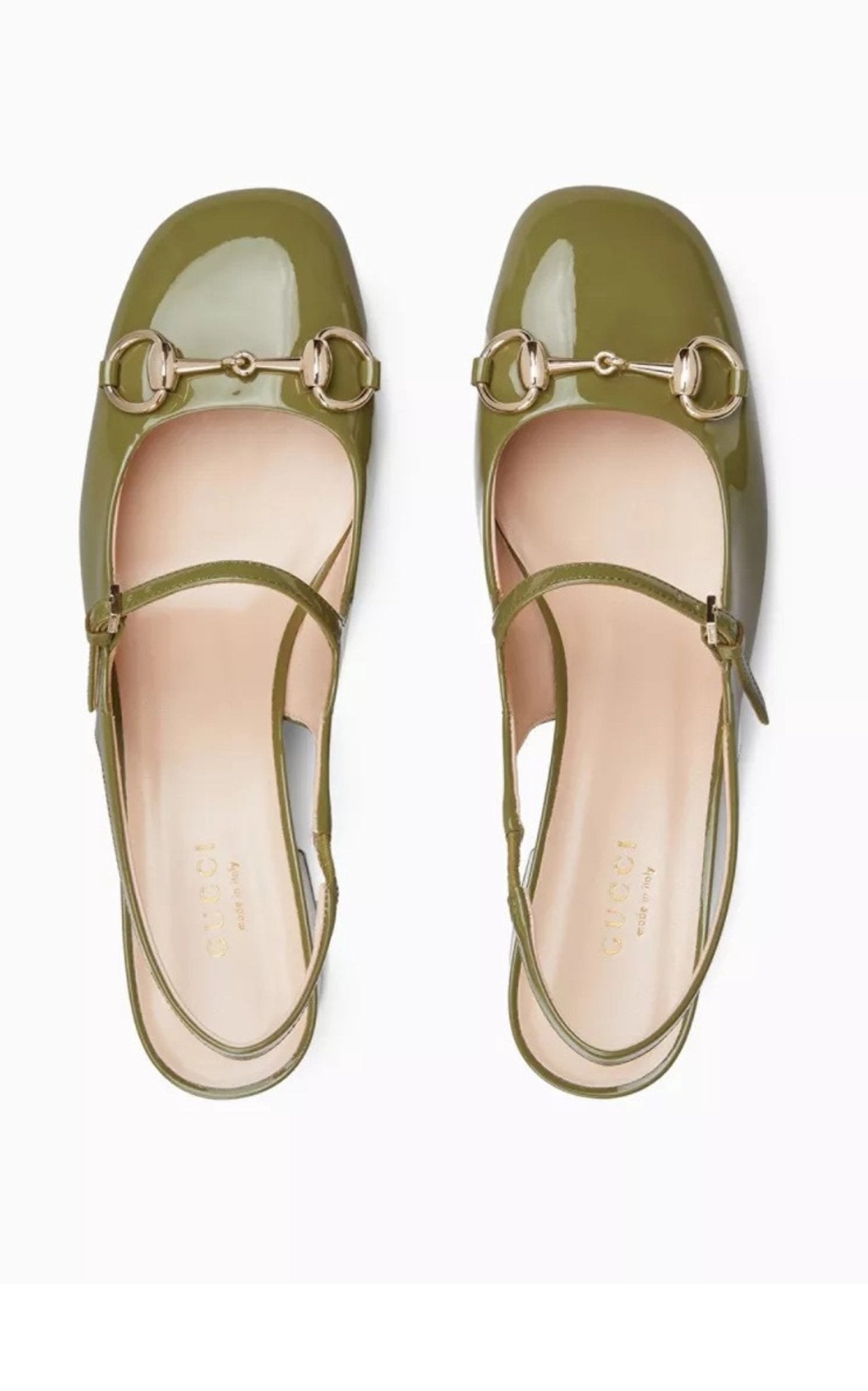 Gucci Horsebit 55 green patent leather slingback pumps