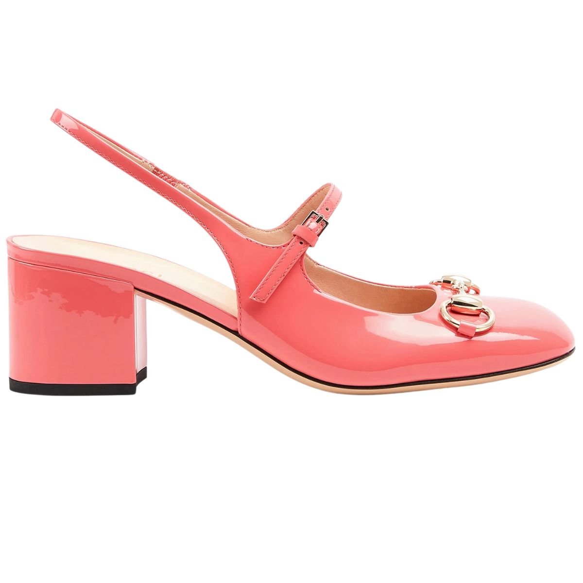 Gucci Horsebit 55 pink patent leather slingback pumps