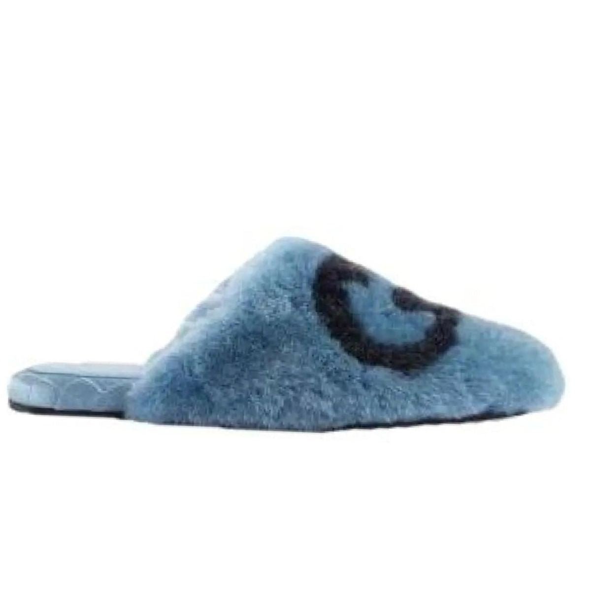 Gucci Interlocking G Faux Fur Slippers in Blue - Runway Catalog
