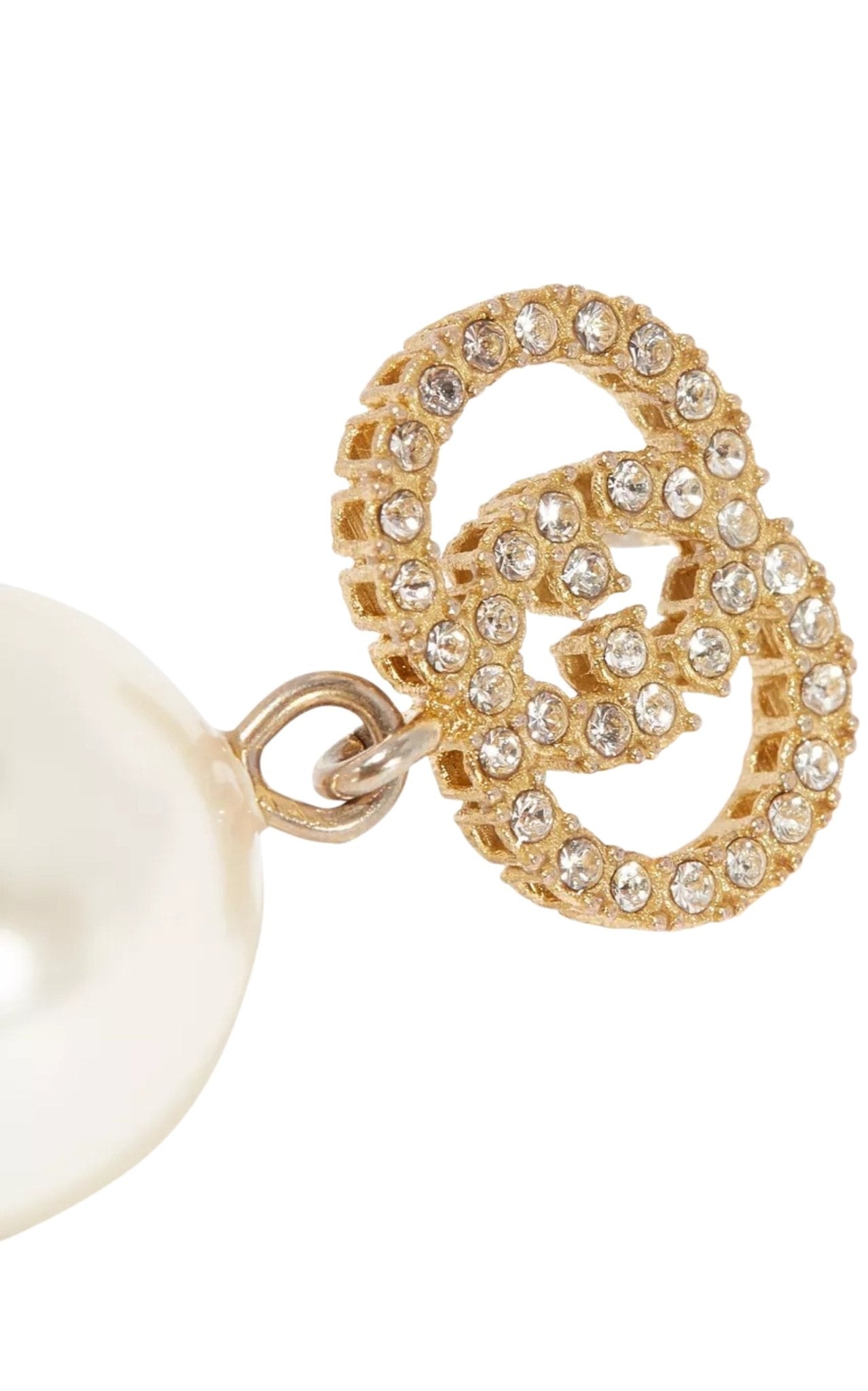 Gucci Interlocking G pearl crystal drop earrings gold tone
