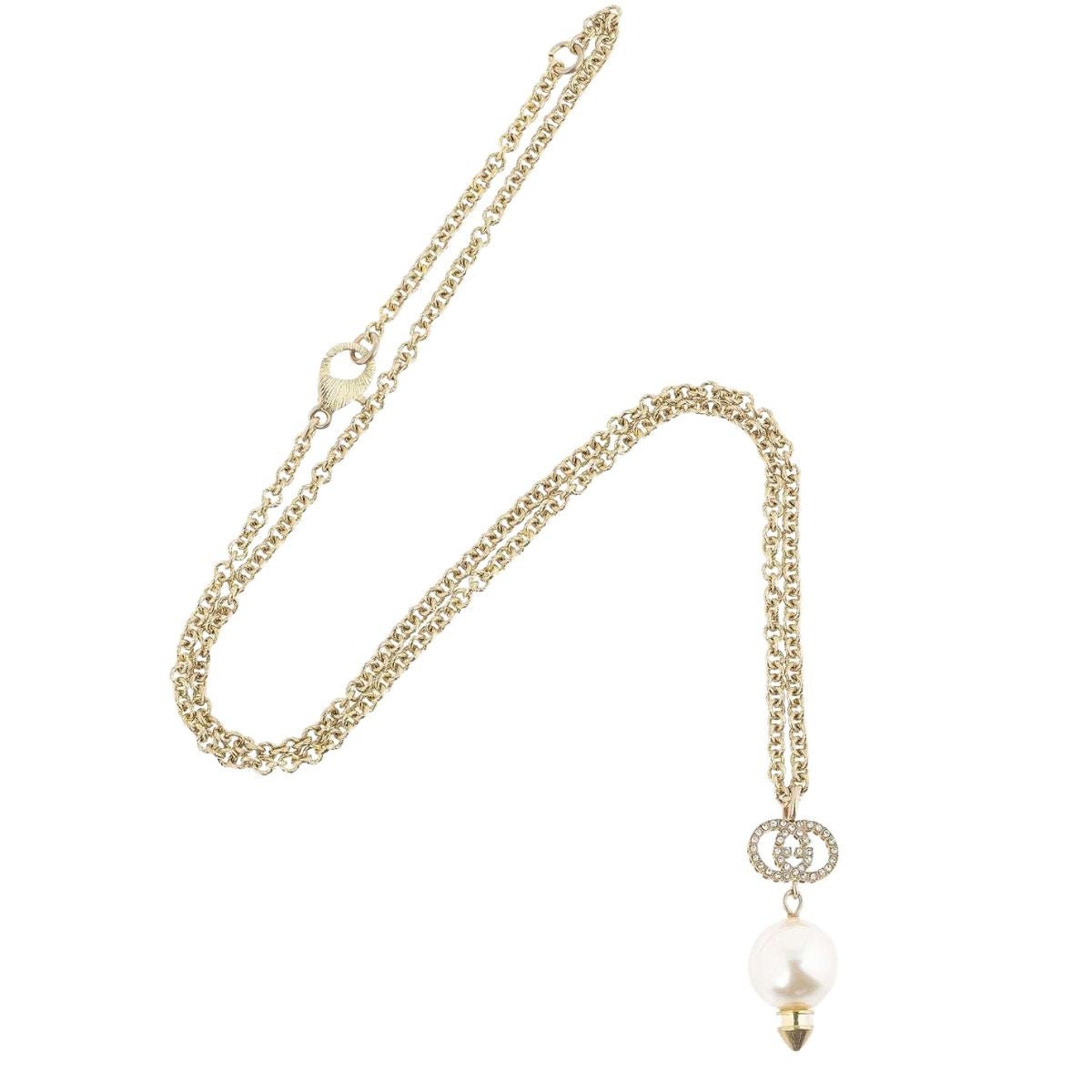 Gucci Interlocking G pearl crystal gold necklace with pendant