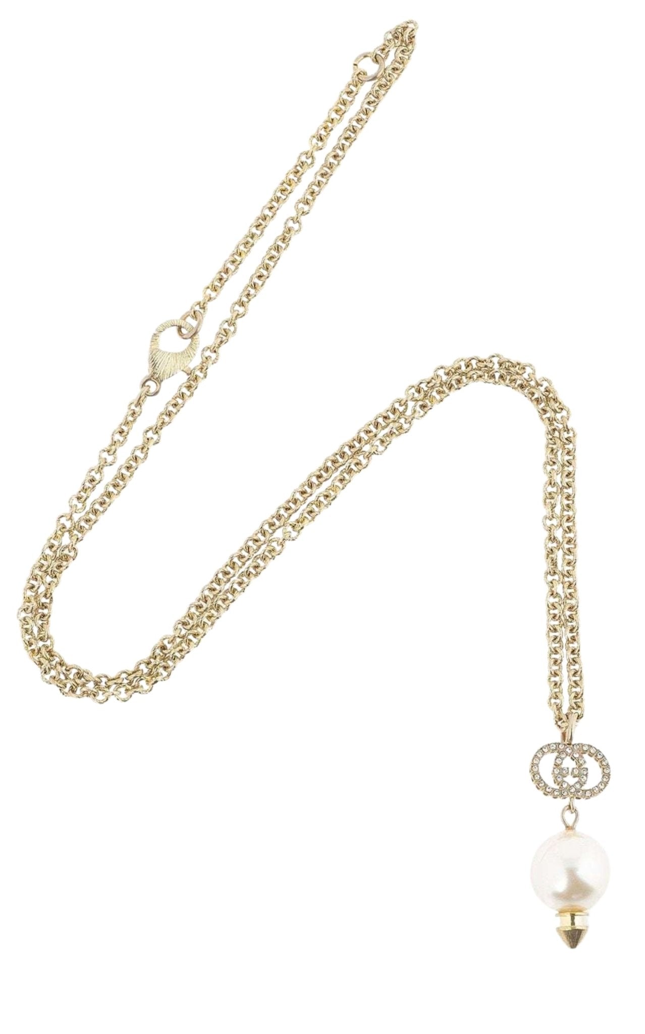Gucci Interlocking G pearl crystal gold necklace with pendant