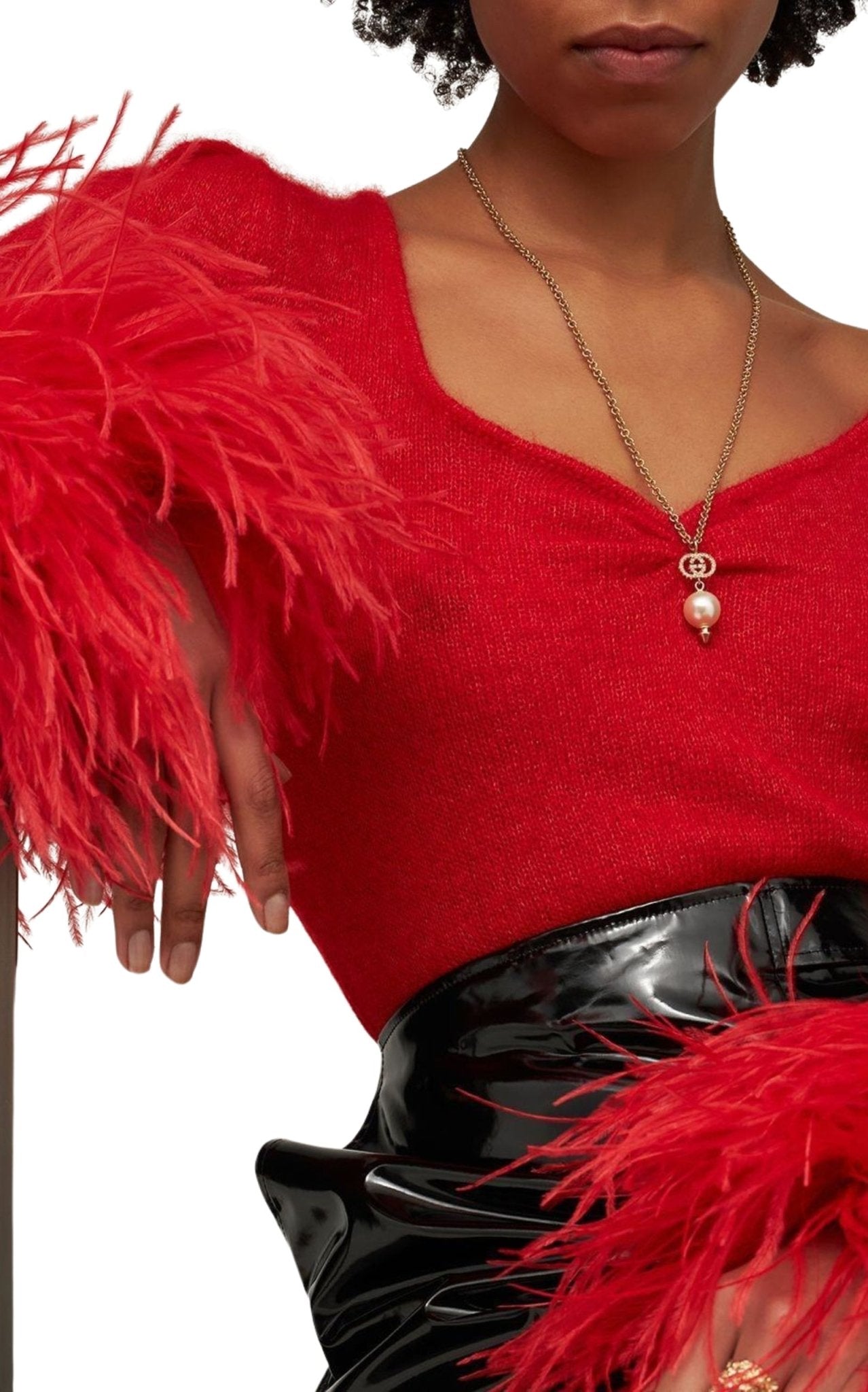 Gucci Interlocking G pearl crystal gold necklace with pendant