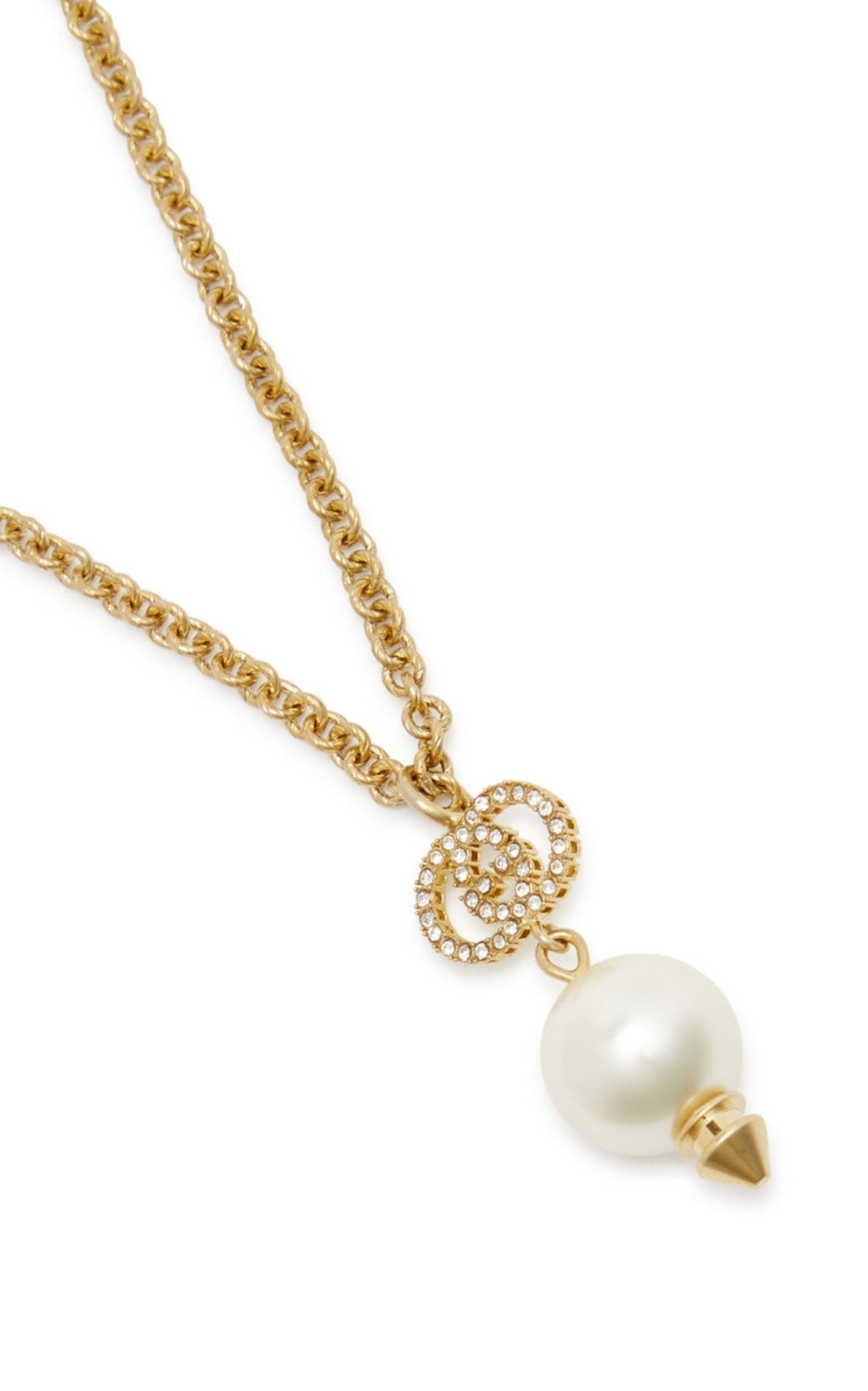 Gucci Interlocking G pearl crystal gold necklace with pendant