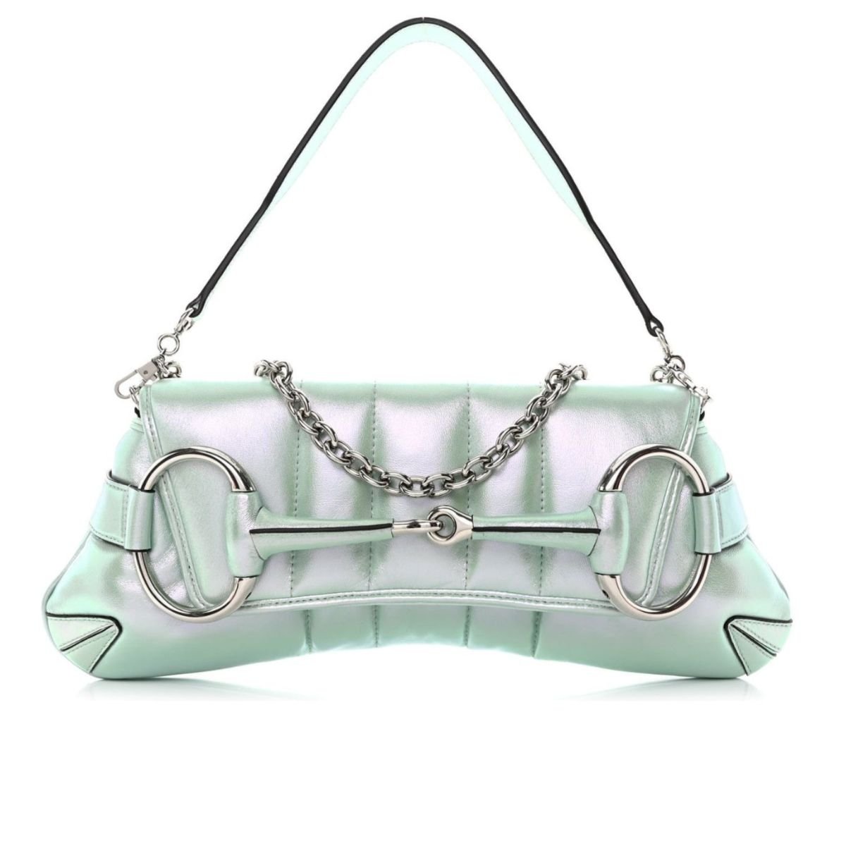 Gucci Iridescent Green Horsebit Chain Medium Shoulder Bag - Runway Catalog