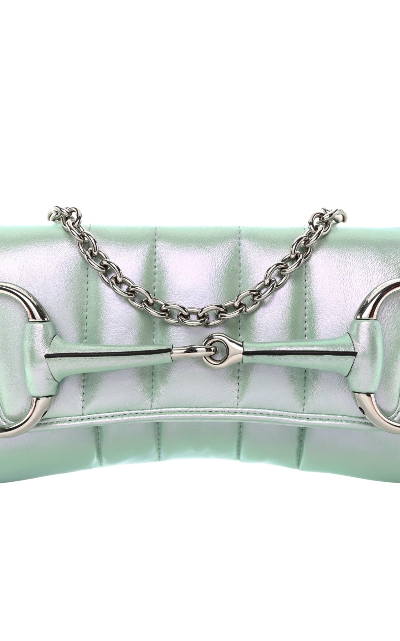 Gucci Iridescent Green Horsebit Chain Medium Shoulder Bag - Runway Catalog